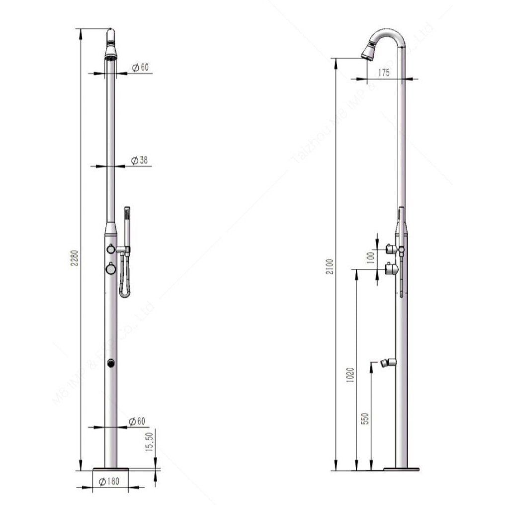  Sen cây ngoài trời có vòi rửa chân và sen cầm tay bằng stainless steel 316L - A1006MB 