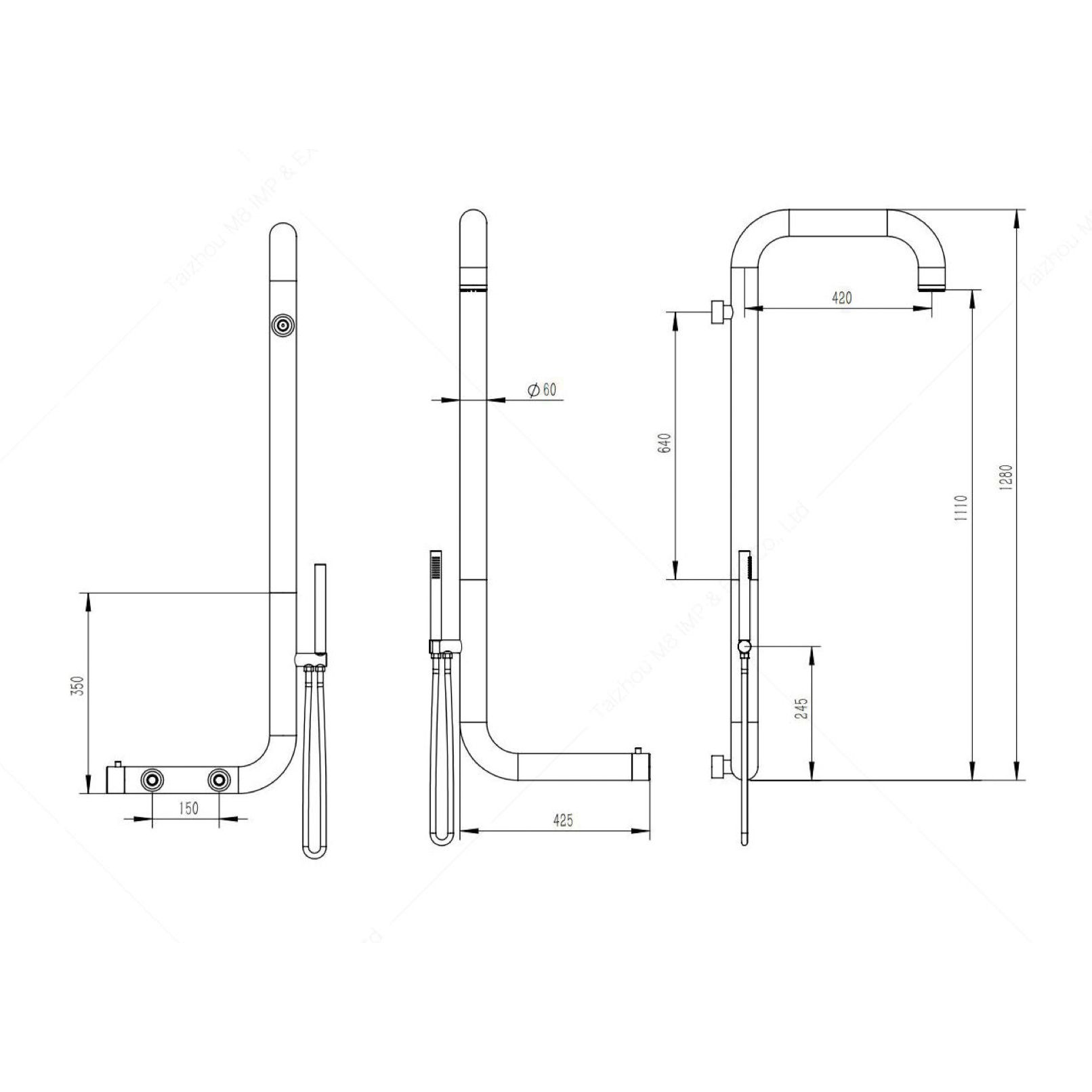  Sen cây ngoài trời gắn tường có vòi sen cầm tay bằng stainless steel 316L - A1015MS 
