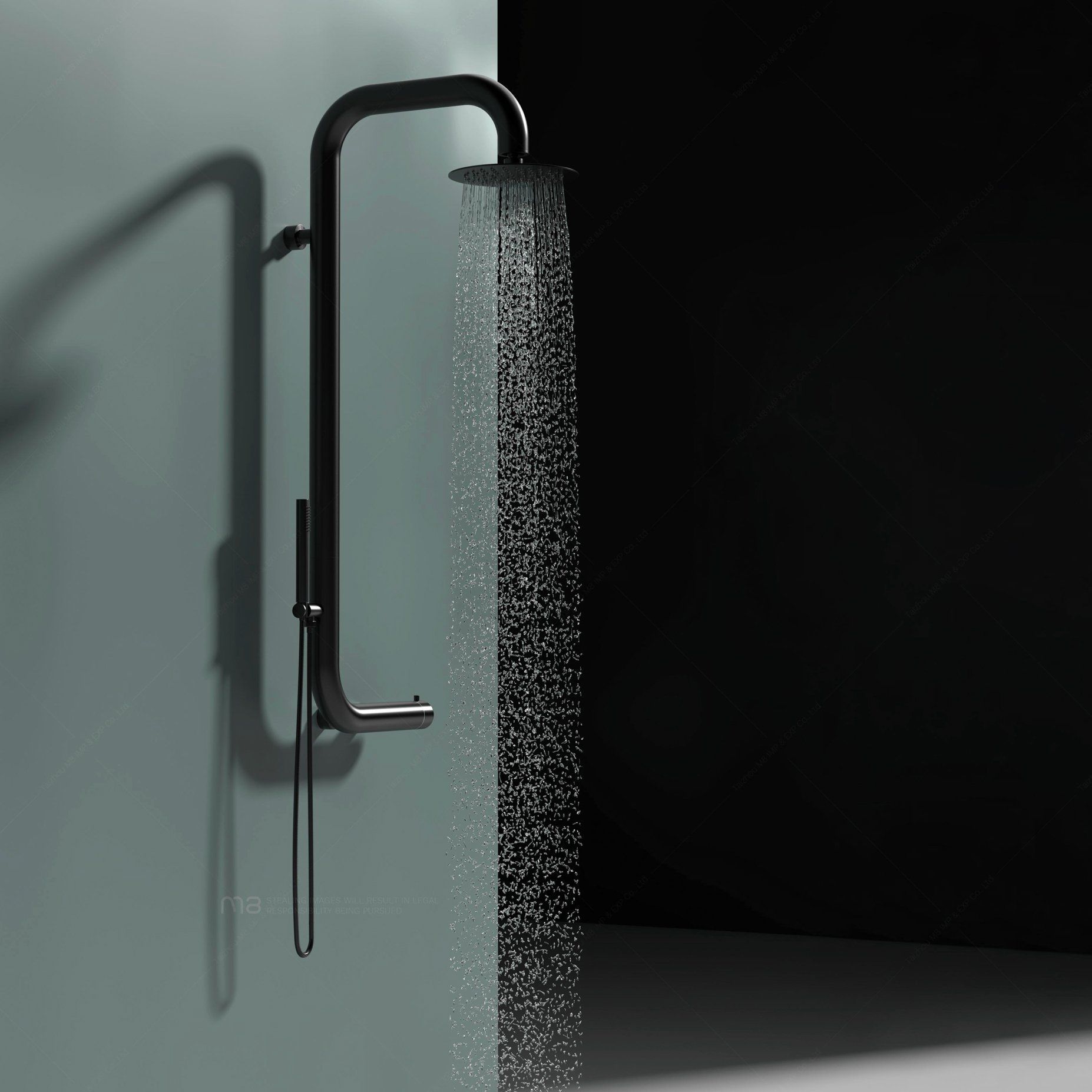  Sen cây ngoài trời gắn tường bát sen ∅200mm có vòi sen cầm tay bằng stainless steel 316L - A1015C-MB 