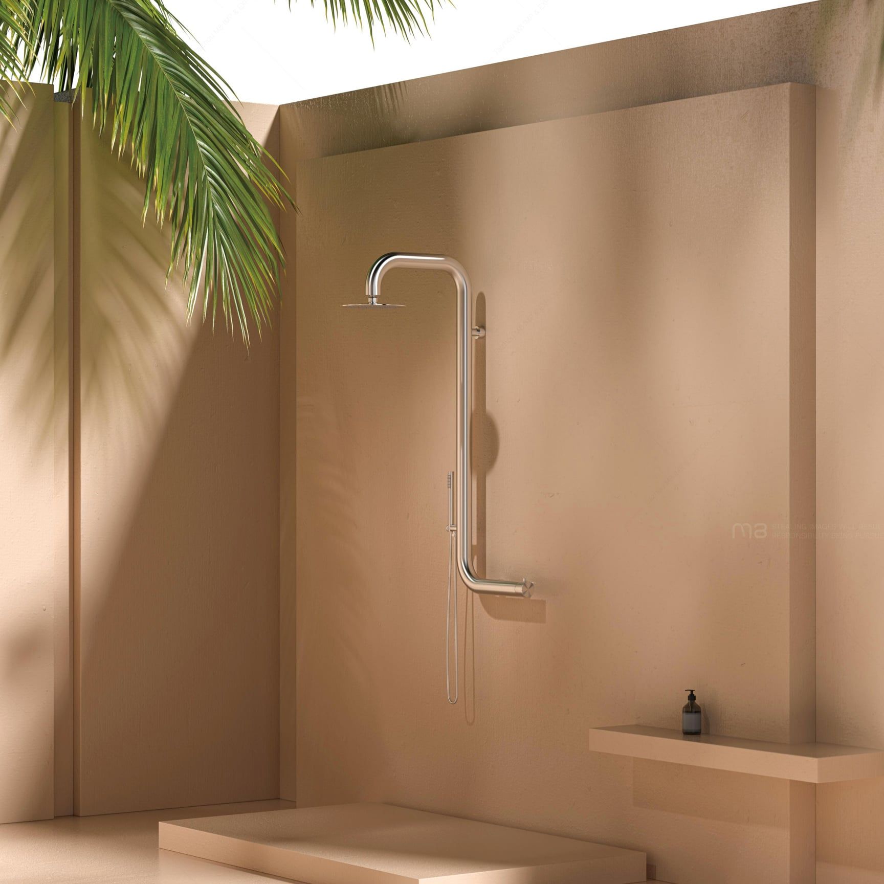  Sen cây ngoài trời gắn tường bát sen ∅200mm có vòi sen cầm tay bằng stainless steel 316L - A1015C-MS 