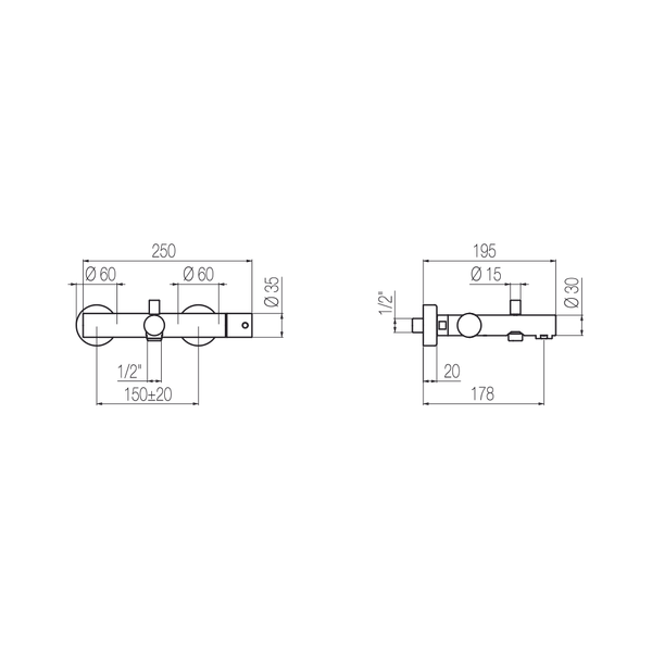  Vòi bồn tắm gắn tường với vòi sen cầm tay bằng đồng Minimè - ALE22 