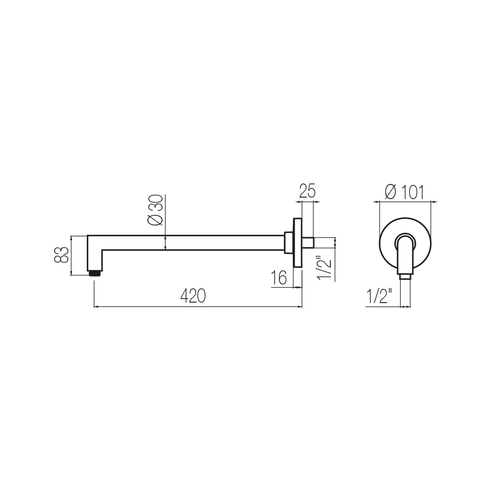  Tay sen gắn tường dài 420mm bằng đồng Geda Wellness - ARM5-42 