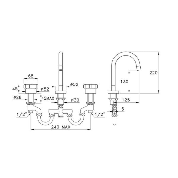 Vòi chậu lavabo 3 lỗ bằng đồng Aster - 3223 