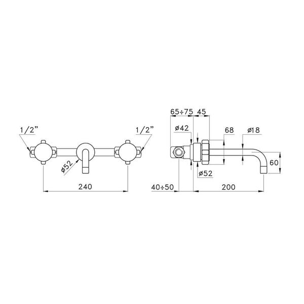  Vòi chậu lavabo gắn tường dài 200mm bằng đồng Aster - 3863 