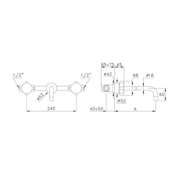  Vòi chậu lavabo gắn tường với độ dài tùy chọn 100-400mm bằng đồng Aster - 3863AR 