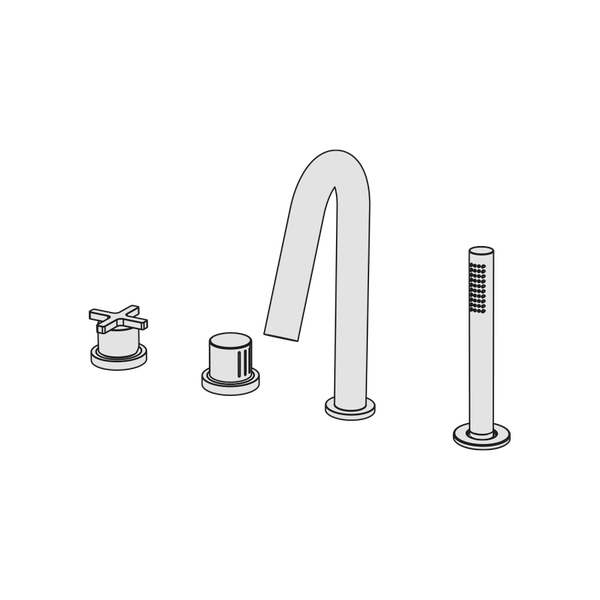  Vòi bồn tắm 4 lỗ có vòi sen cầm tay gắn thành dài 150mm bằng đồng bằng đồng Hugò - B4H2 