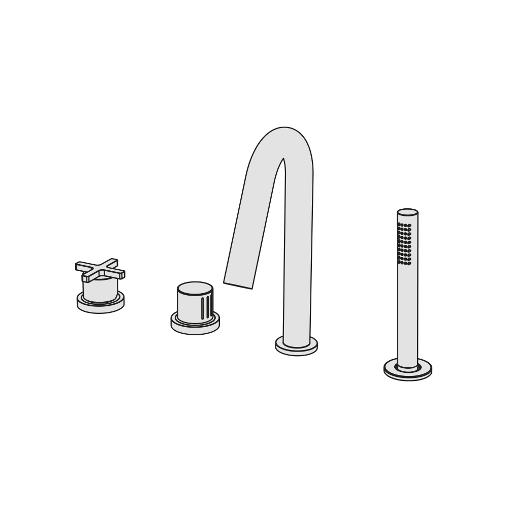  Vòi bồn tắm 4 lỗ có vòi sen cầm tay gắn thành dài 150mm bằng đồng bằng đồng Hugò - B4H2 