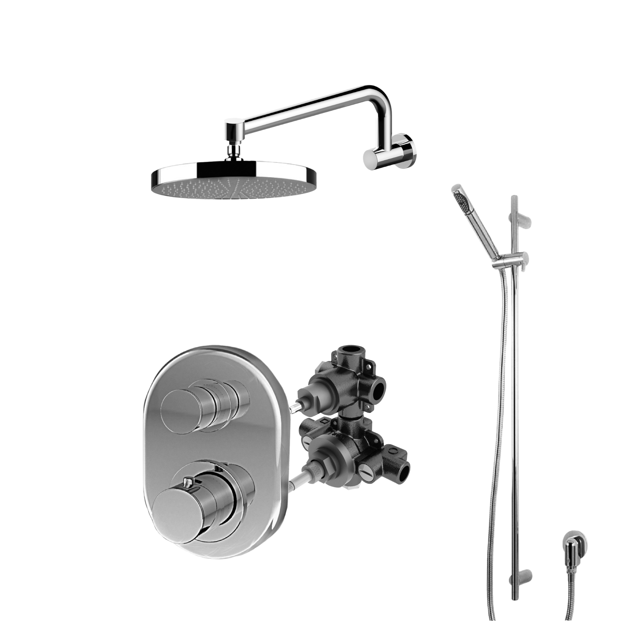  Vòi sen với bát sen Ø200mm điều chỉnh nhiệt độ gắn tường bằng đồng Bamboo - BAM-WSHOWER2 