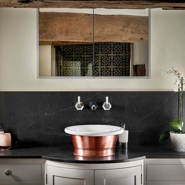  Chậu Lavabo Bằng Đồng Rotundus 400 Brushed Copper White Enamel 