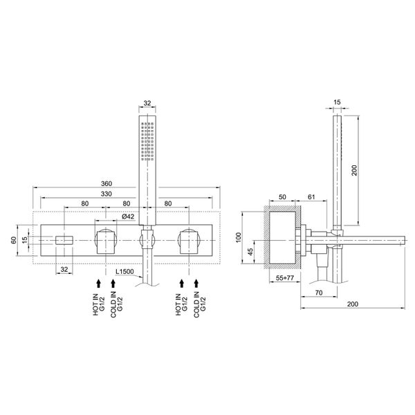  Vòi bồn tắm bốn lỗ gắn tường bằng đồng Boy - BOY2543BUL 