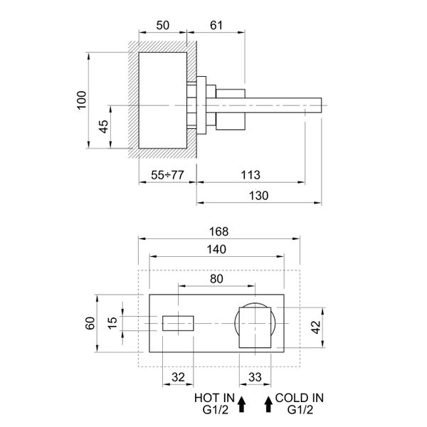  Vòi chậu rửa mặt gắn tường 120mm bằng đồng Boy - BOY7538USS 