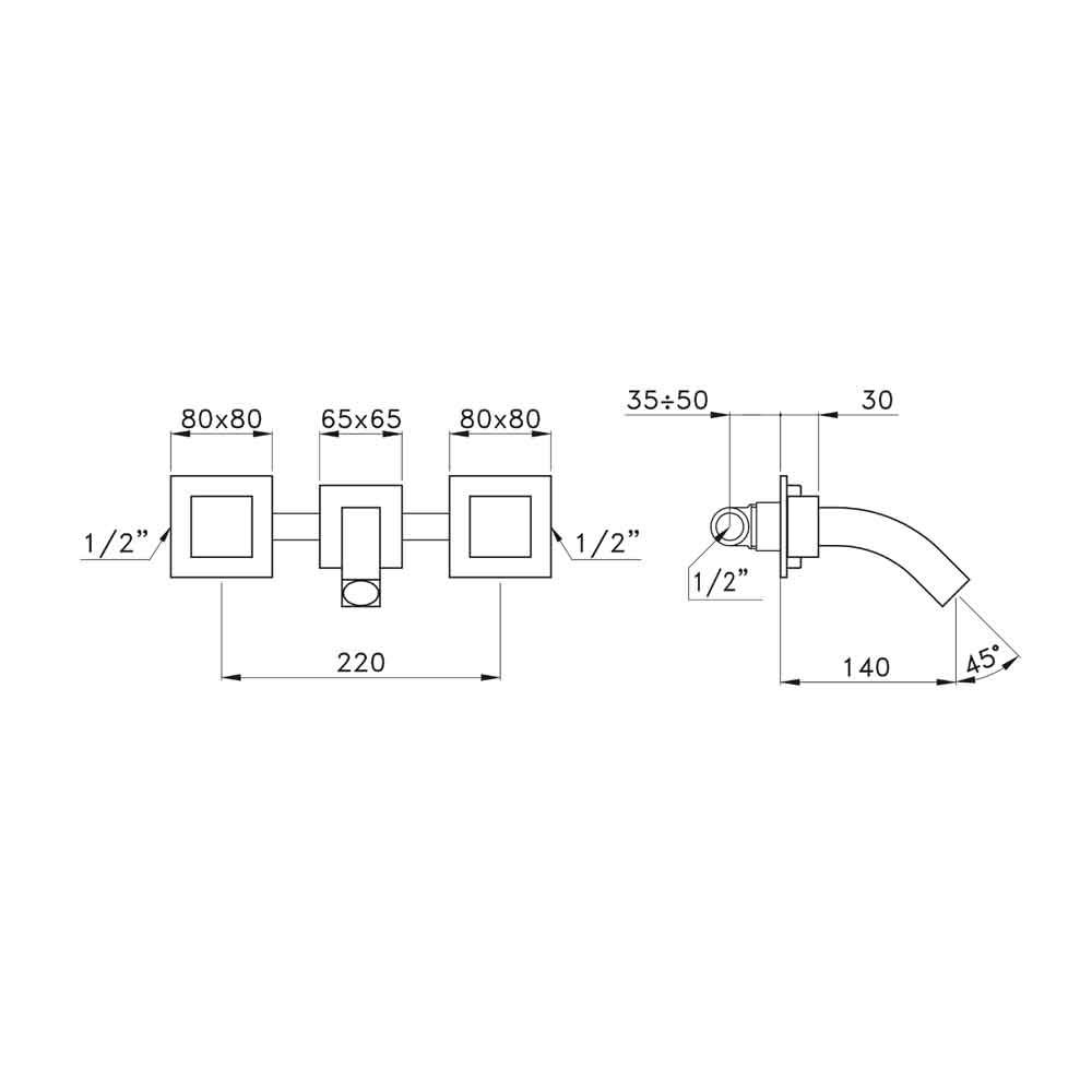  Vòi bồn tắm gắn tường bằng đồng Bamboo Quadro - 3250 