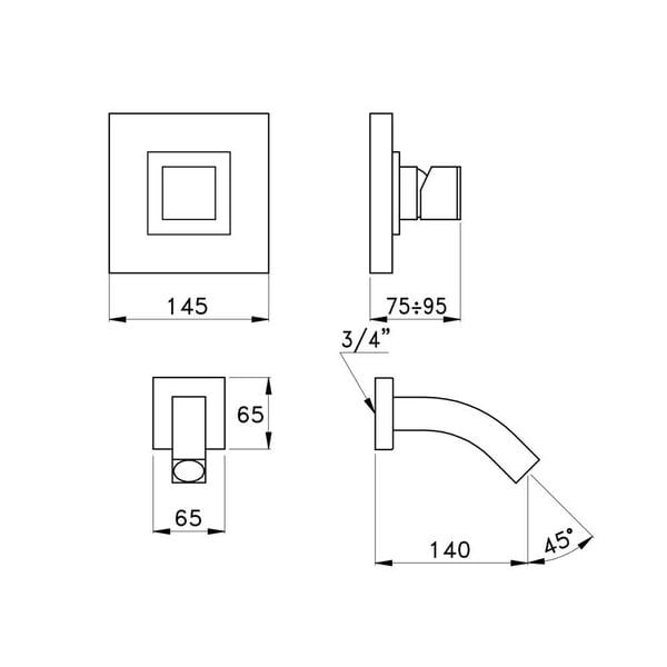  Vòi bồn tắm gắn tường bằng đồng Bamboo Quadro - 3250MC 