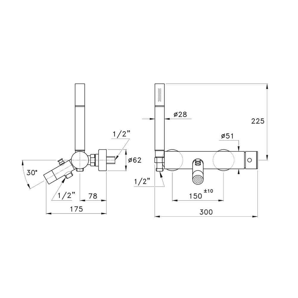  Vòi bồn tắm có sen cầm tay gắn tường bằng đồng Bamboo - 3267-306 