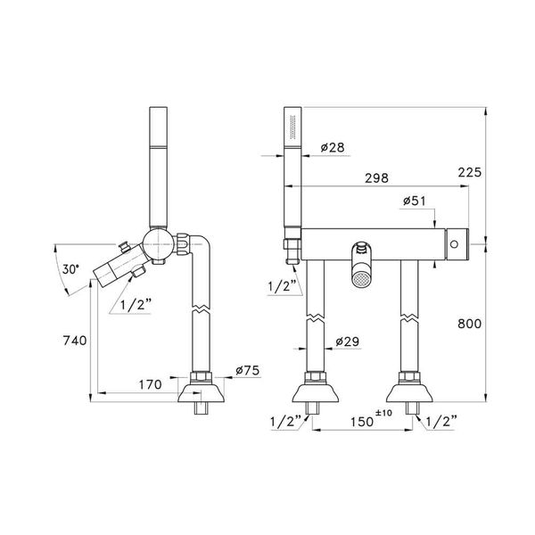  Vòi bồn tắm có sen cầm tay gắn sàn bằng đồng Bamboo - 3267CL306 