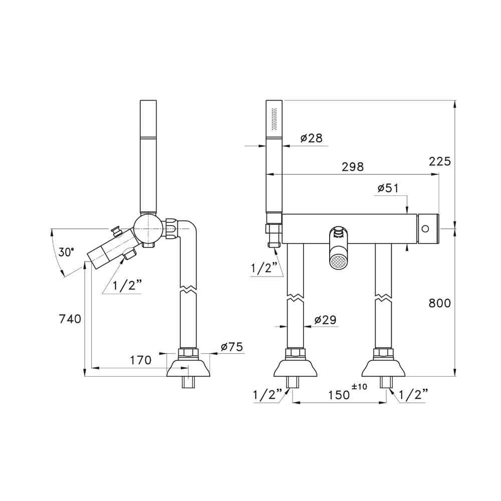  Vòi bồn tắm có sen cầm tay gắn sàn bằng đồng Bamboo - 3267CL306 