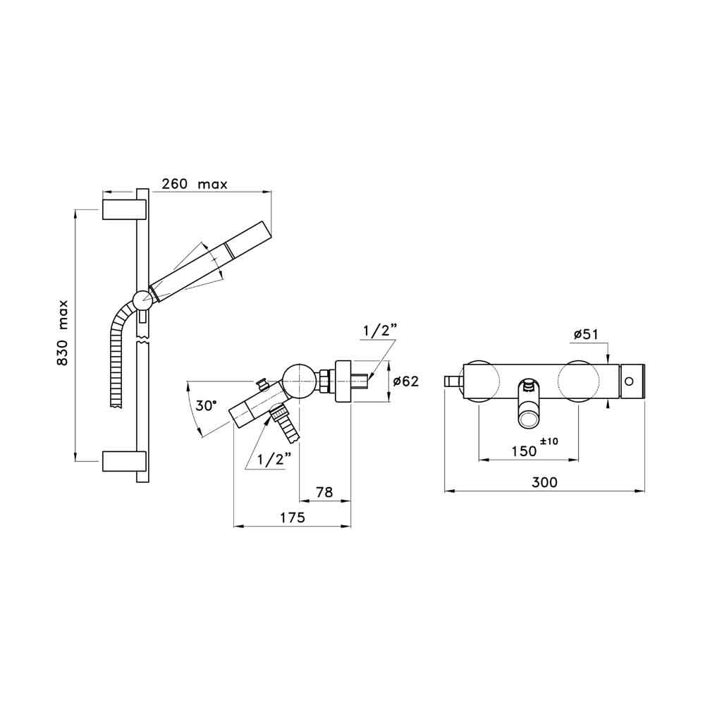  Vòi bồn tắm có sen cầm tay gắn tường bằng đồng Bamboo - 3267-302-6 