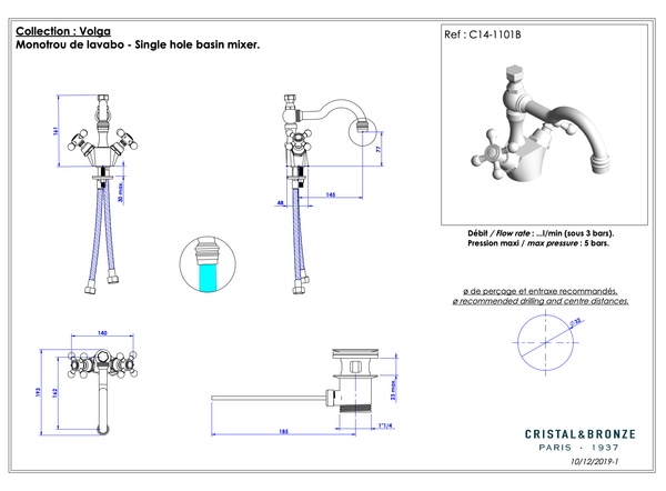  Vòi chậu rửa mặt cổ điển Volga bằng đồng - 1101B 