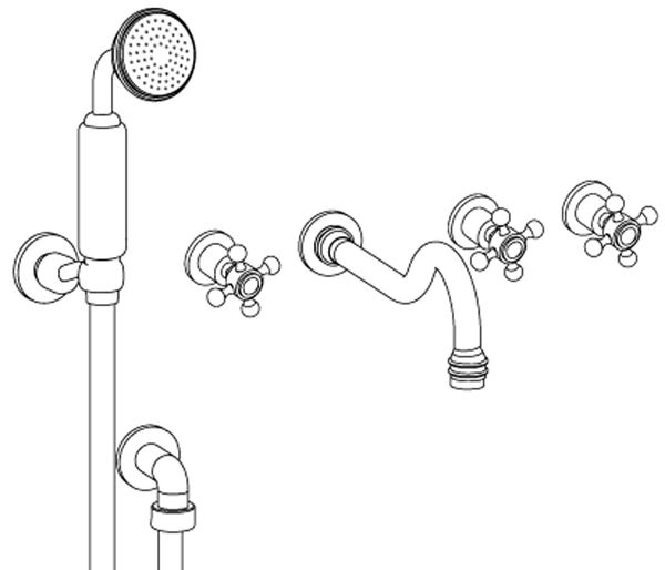  Vòi bồn tắm năm lỗ gắn tường cổ điển Volga bằng đồng - 3308 
