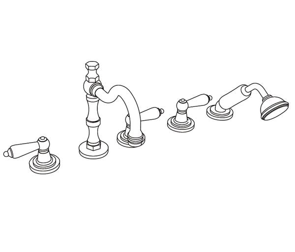  Vòi bồn tắm năm lỗ cổ điển Volga Black Obsidian bằng đồng - 3305 