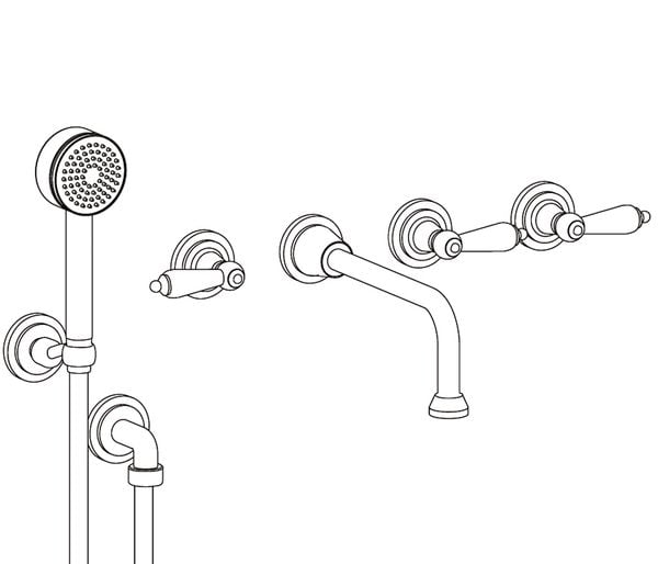  Vòi bồn tắm năm lỗ gắn tường cổ điển Star Black Obsidian bằng đồng - 3308 