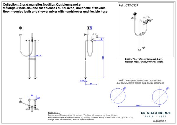  Vòi bồn tắm cổ điển Star Black Obsidian bằng đồng - 3309 