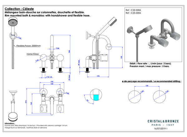  Vòi bồn tắm Céleste Gold bằng đồng - 3306 