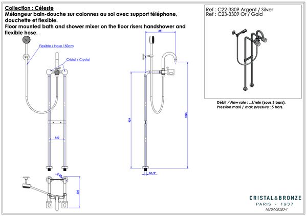  Vòi bồn tắm Céleste Silver bằng đồng - 3309 