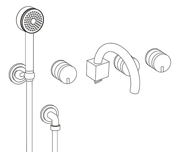  Vòi bồn tắm năm lỗ gắn tường Fusion Black Obsidian bằng đồng - 3308XL 