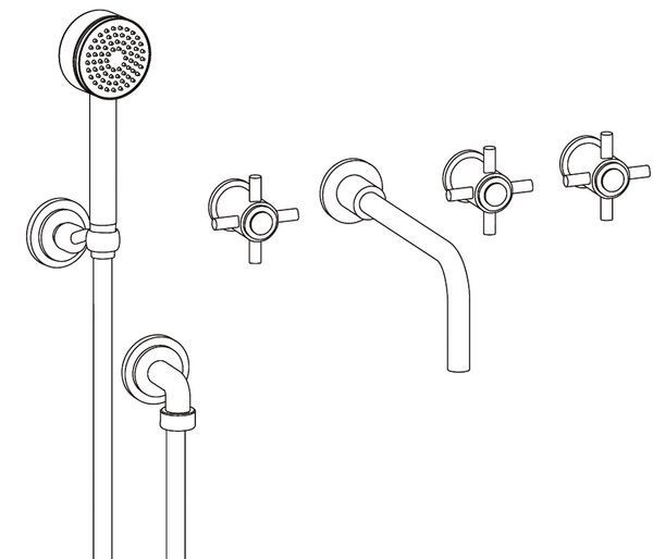  Vòi bồn tắm năm lỗ gắn tường Star bằng đồng - 3308 