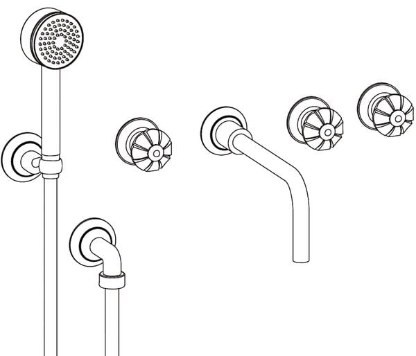 Vòi bồn tắm năm lỗ gắn tường Élégance White bằng đồng - 3308 