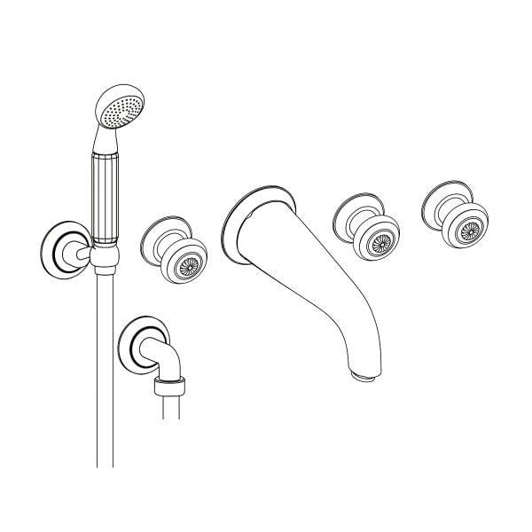  Vòi bồn tắm năm lỗ gắn tường cổ điển Alizé Chiseled bằng đồng - 3308 