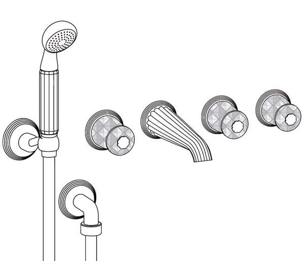  Vòi bồn tắm năm lỗ gắn tường cổ điển Dôme Diamant Pink Crystal bằng đồng - 3308 