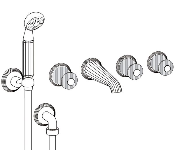  Vòi bồn tắm năm lỗ gắn tường cổ điển Dôme Cannelé Clear Crystal bằng đồng - 3308 