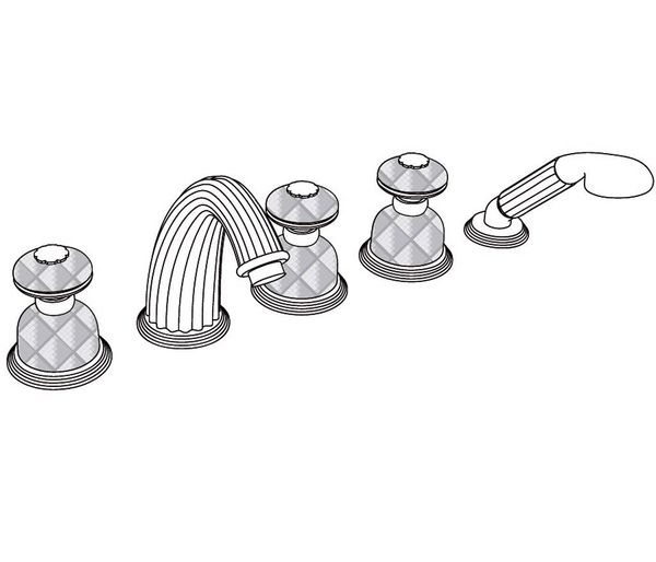  Vòi bồn tắm năm lỗ cổ điển Dôme Losange Pink Crystal bằng đồng - 3305 