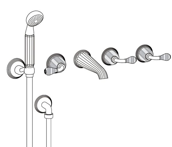  Vòi bồn tắm năm lỗ gắn tường cổ điển Dôme Manettes Cannelé Clear Crystal bằng đồng - 3308 