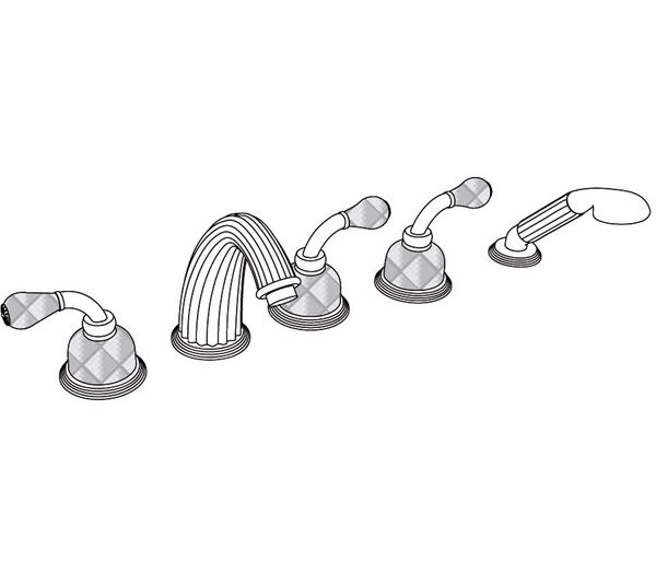  Vòi bồn tắm năm lỗ cổ điển Dôme Manettes Losange Blue Crystal bằng đồng - 3305 