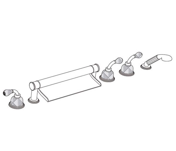  Vòi bồn tắm sáu lỗ cổ điển Dôme Manettes Losange Pink Crystal bằng đồng - 3307 