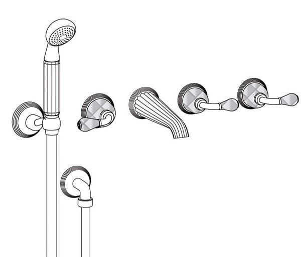  Vòi bồn tắm năm lỗ gắn tường cổ điển Dôme Manettes Losange Blue Crystal bằng đồng - 3308 