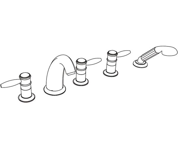  Vòi bồn tắm năm lỗ cổ điển Odiot Manettes bằng đồng - 3305 