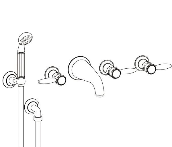  Vòi bồn tắm năm lỗ gắn tường cổ điển Odiot Manettes bằng đồng - 3308 