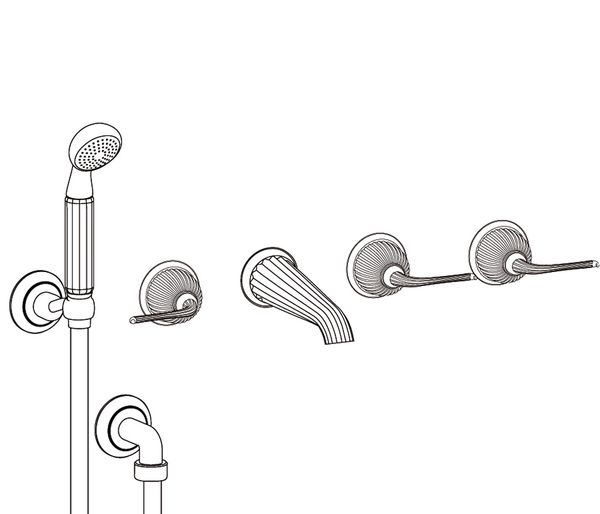  Vòi bồn tắm năm lỗ gắn tường cổ điển Coupole bằng đồng - 3308 