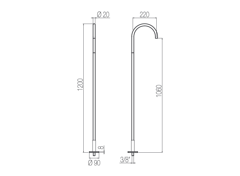  Vòi chậu lavabo chân dài gắn sàn bằng stainless steel Toki - CHP50 