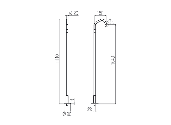  Vòi chậu lavabo chân dài gắn sàn bằng stainless steel Toox - CHP90 
