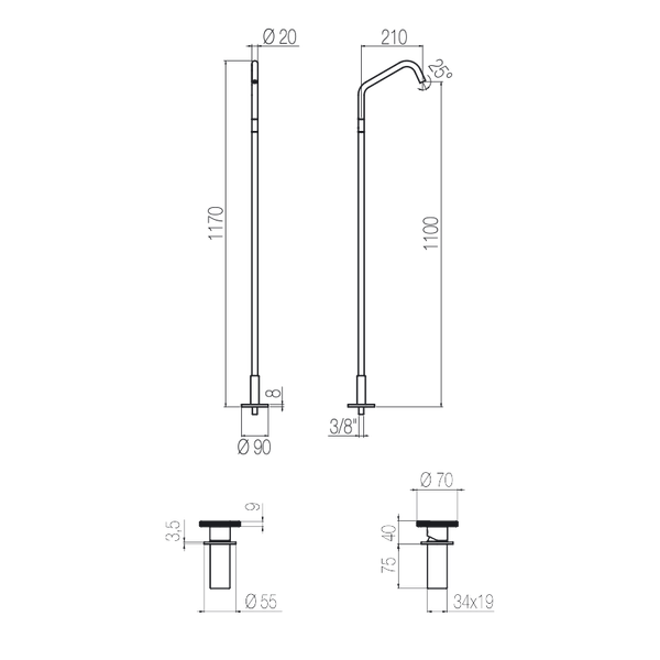  Vòi chậu lavabo chân dài gắn sàn bằng stainless steel Kàto - CHP91 