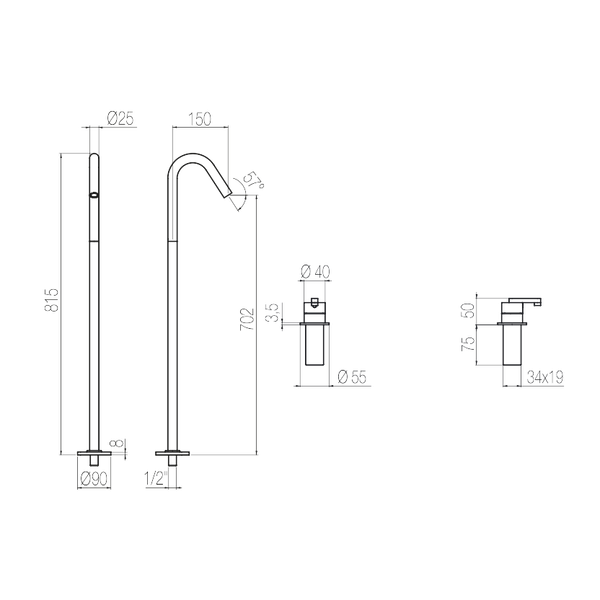  Vòi chậu lavabo chân dài gắn sàn bằng stainless steel Kira - CHV1 