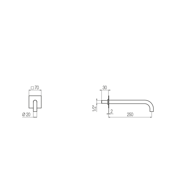  Vòi chậu lavabo gắn tường dài 250mm (không van trộn) bằng đồng Minimè - CME2 