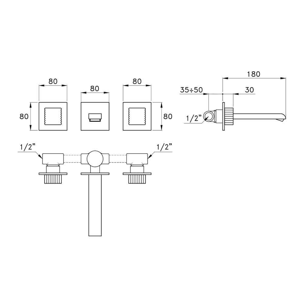  Vòi chậu lavabo gắn tường bằng đồng Casanova - 3868 