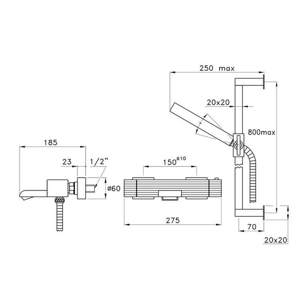  Vòi bồn tắm gắn tường có sen cầm tay và thanh trượt bằng đồng Casanova - 3267TM302-6 