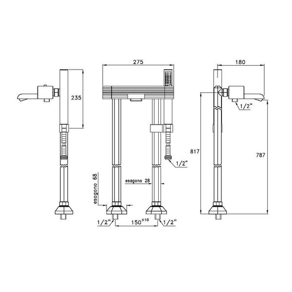  Vòi bồn tắm gắn sàn có vòi sen cầm tay bằng đồng Casanova - 3267TMCL306 